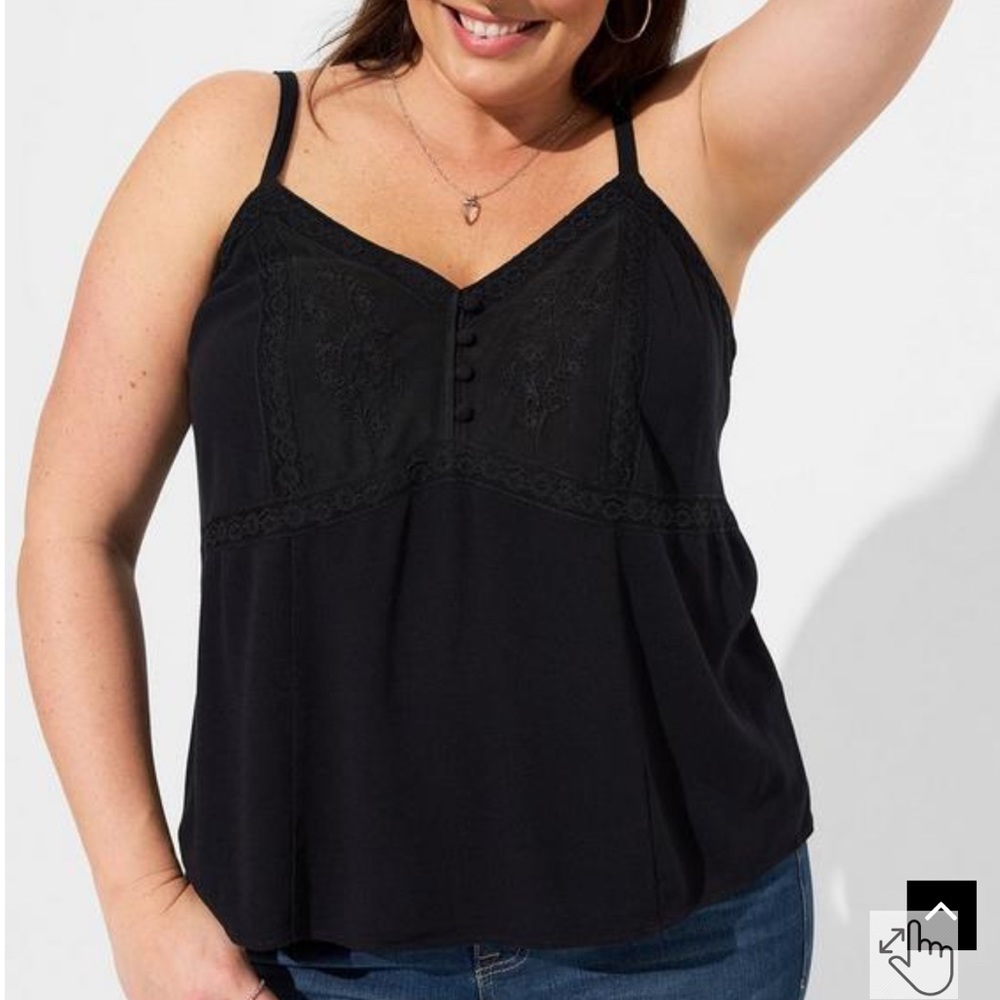 Torrid Washable Crinkle Gauze Embroidered Babydoll Tank Top